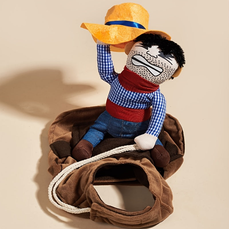 Funny Cowboy Rider Pet Costume for Small and Medium Dogs and Cats - Perfect for Halloween and Costume Parties